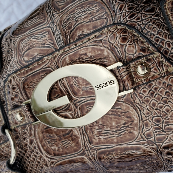 GUESS Portocall Mini Brown Alligator Embossed Baguette Handbag - Picture 16 of 16